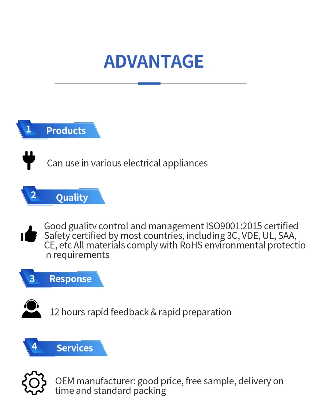 Xiekang Factory Wholesale American Standards UL Certfication 2-Pin Power Cord